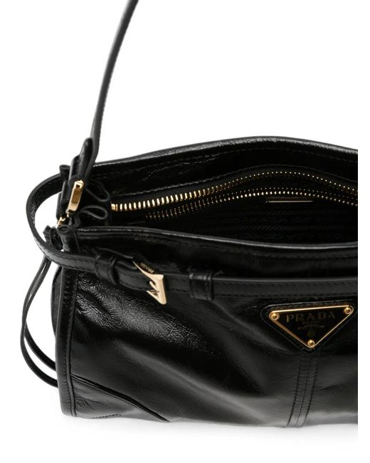 Prada Black Bonnie Buckled Leather Shoulder Bag
