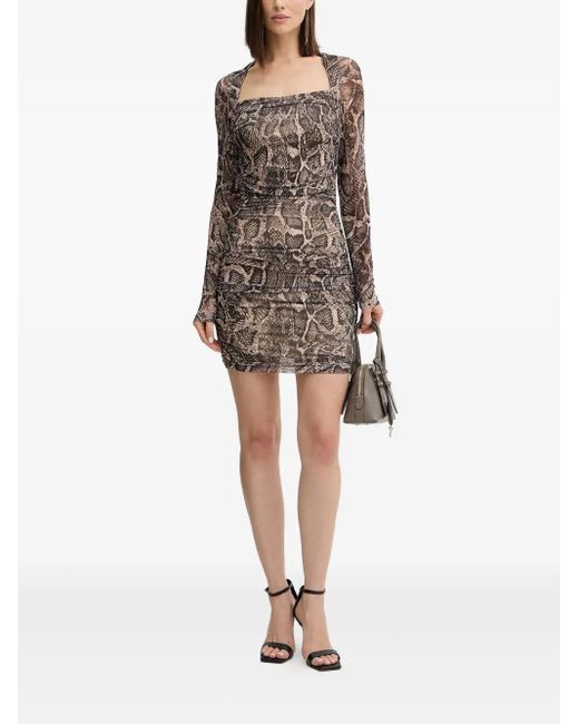Guess Brown Long-Sleeve Square-Neck Mini Dress