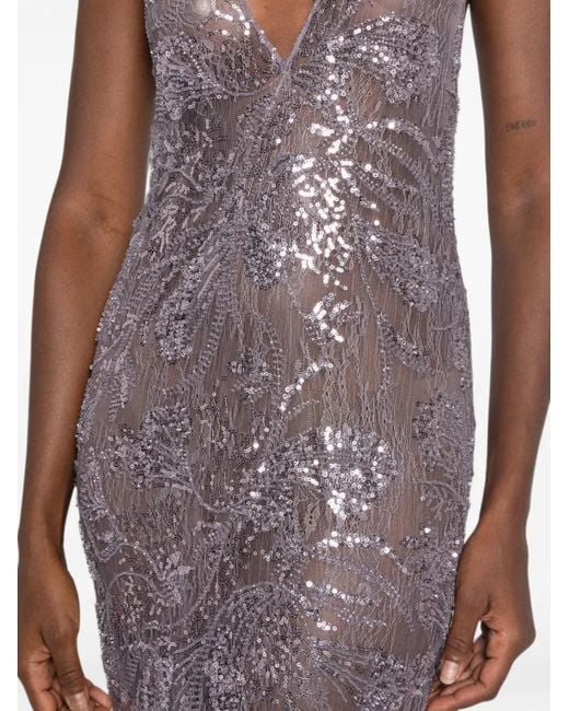 The New Arrivals Ilkyaz Ozel Purple Sequin-Embellished V-Neck Maxi Dress