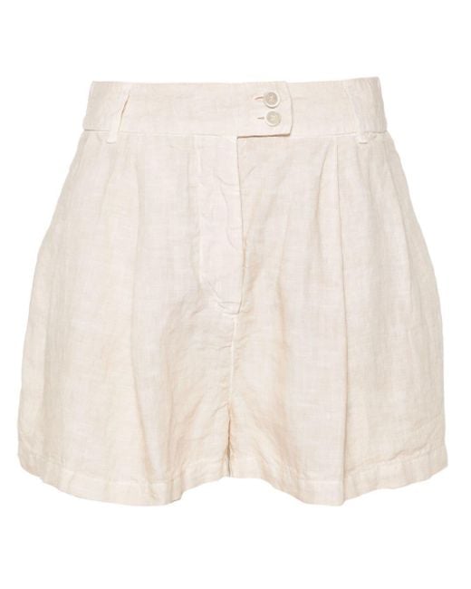 120% Lino Natural Pleat-detail Linen Shorts