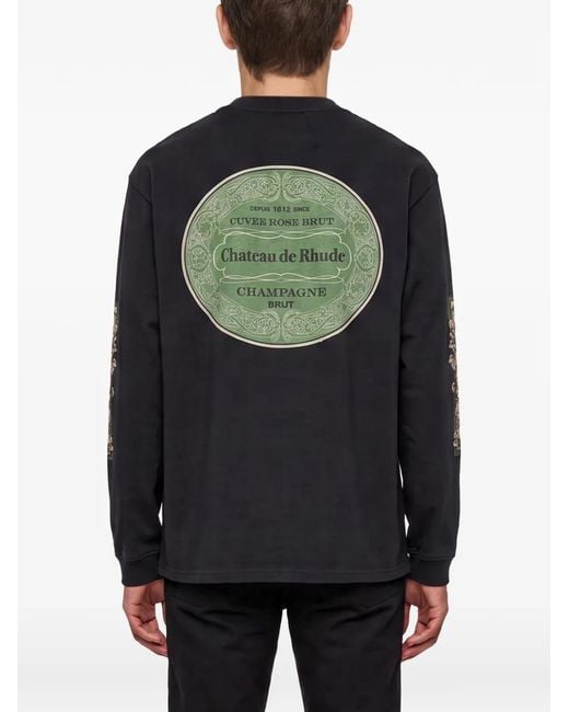 Rhude Blue Crest-Print Long-Sleeve T-Shirt for men