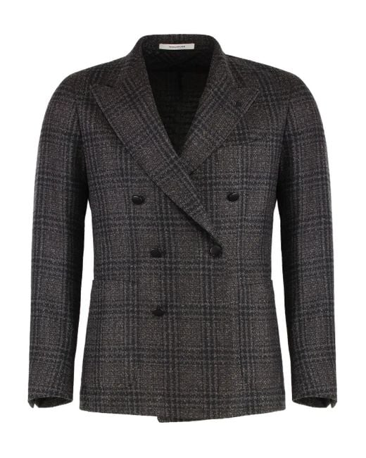 Tagliatore Black Double-Breasted Checked Blazer for men