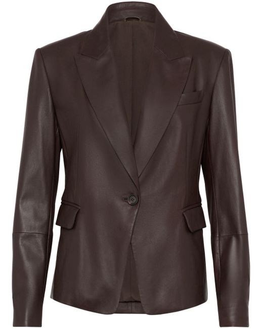 Brunello Cucinelli Brown Embellished Leather Blazer