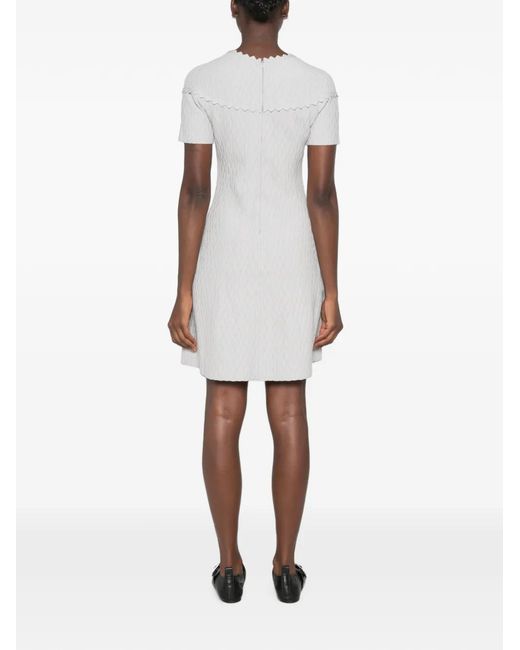 Emporio Armani White Scalloped-Trim Textured-Finish Mini Dress