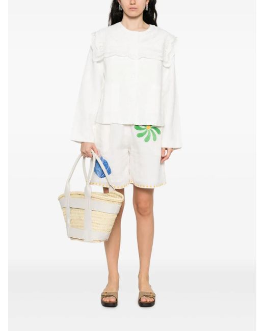 Sea White Lace-Trimmed Linen-Cotton Jacket