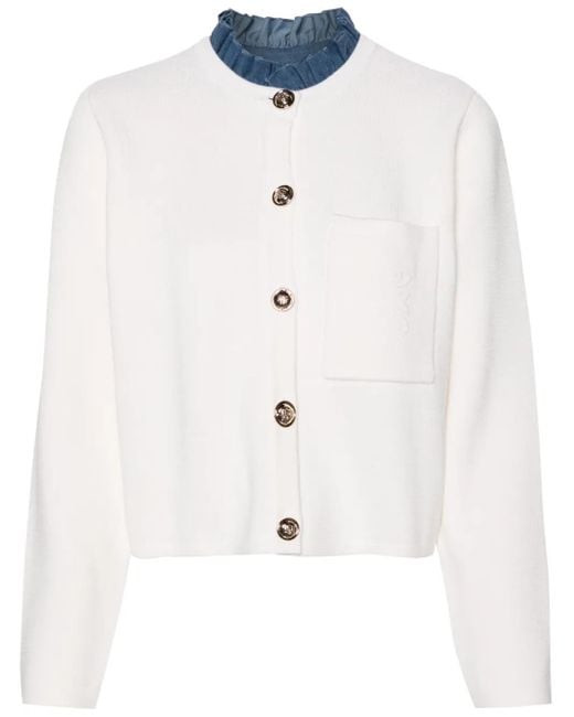 Sandro White Wool-Blend High-Neck Cardigan