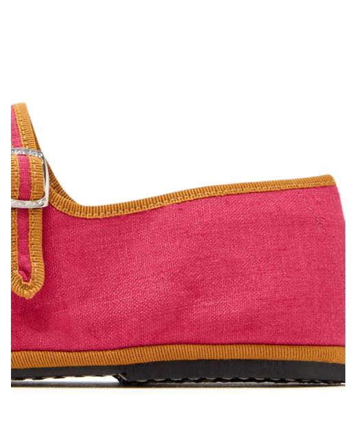 Capulet Red Bambina Buckle-Strap Linen Ballet Flats