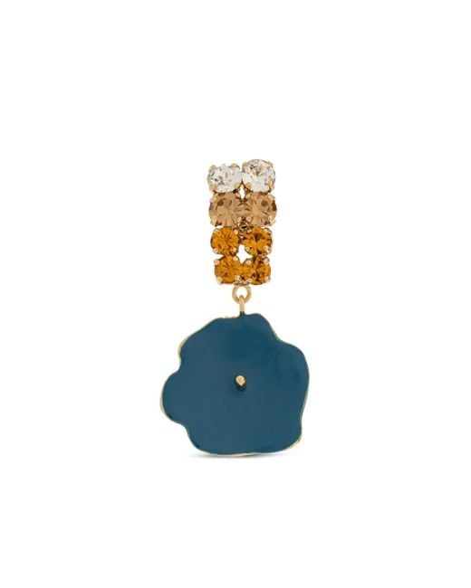Marni Blue Crystal-Embellished Flower-Motif Drop Earrings
