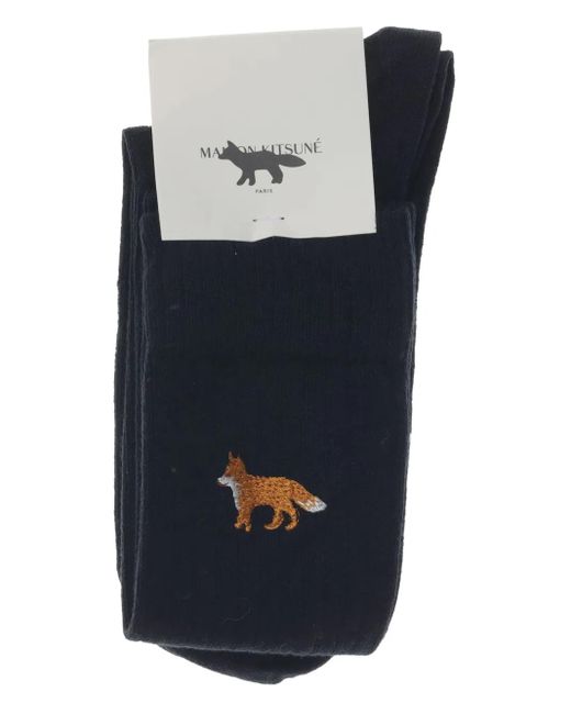Maison Kitsuné Blue Socken Mit Fuchsmuster