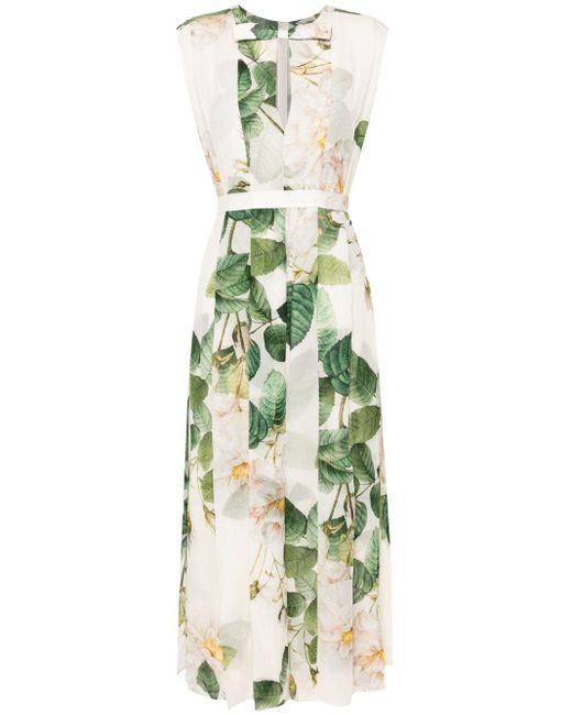 Giambattista Valli Green Floral-print Silk Dress