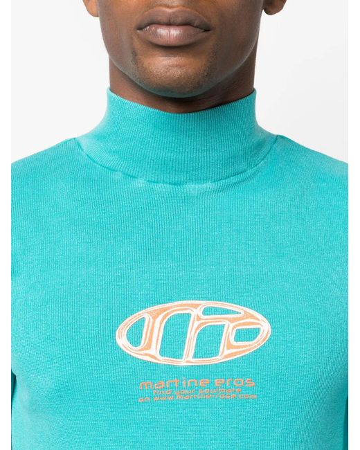 Martine Rose Blue Logo-Print High-Neck Jumper for men