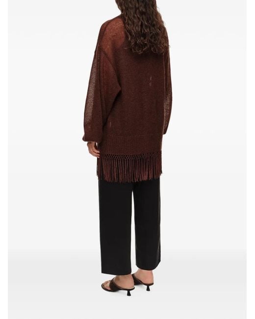 Bimba Y Lola Brown Long Fringed Cardigan