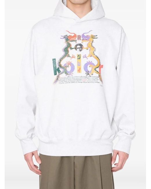 Kolor White Dragon-Print Hoodie for men