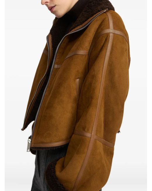 Yves Salomon Brown Shearling-Trimmed Suede Jacket