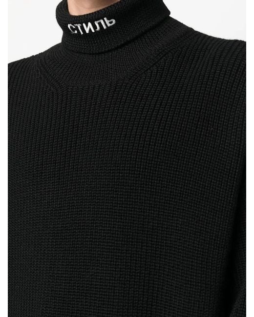 Heron Preston Black Стиль-Embroidered Roll-Neck Jumper for men