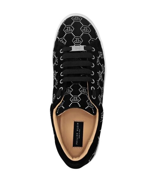 Philipp Plein Black Rhinestone Monogram Sneakers for men