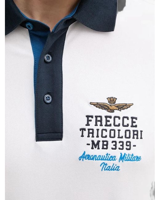 Aeronautica Militare White Logo-Embroidered Contrast-Trim Polo Shirt for men