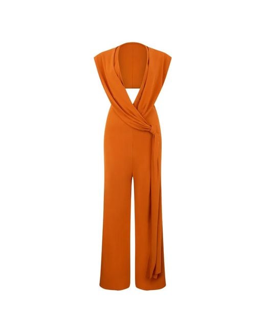Alberta Ferretti Orange V-Neck Jumpsuit