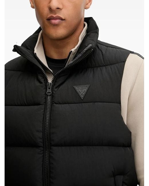 Guess Black Padded Logo-plaque Gilet for men