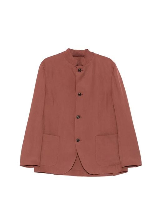 Eleventy Red Mandarin-Collar Buttoned Jacket for men