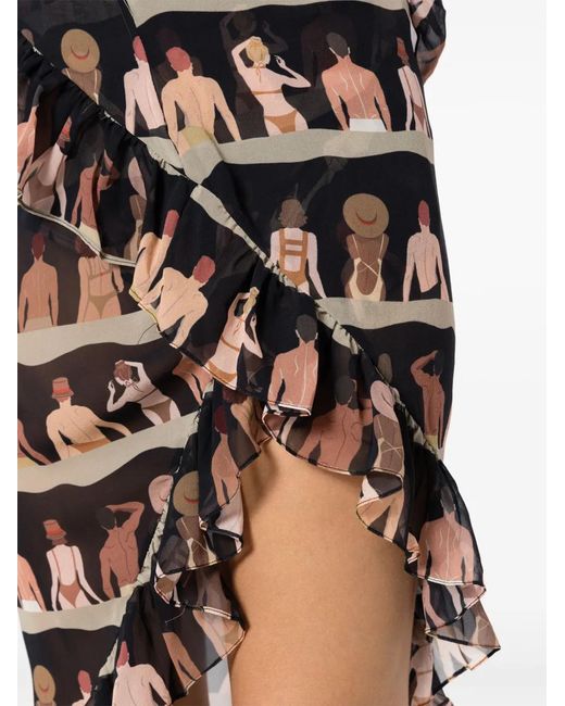 Amir Slama Black Graphic-Print Silk Asymmetric Skirt