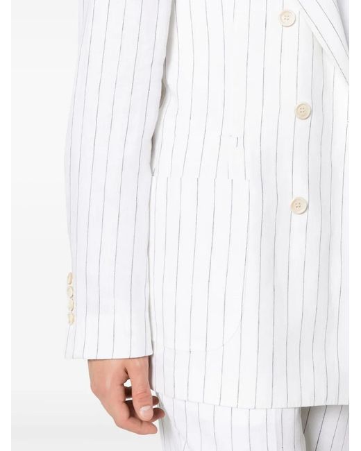 Brunello Cucinelli White Double-Breasted Linen Suit for men