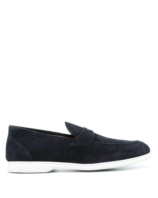 Kiton Blue Penny Slot Suede Loafers for men