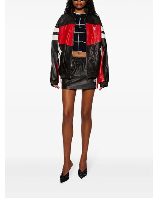 Vetements Black Logo-Embroidered Leather Mini Skirt