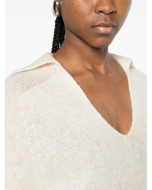 Bompard White V-Neck Short-Sleeve Sweater