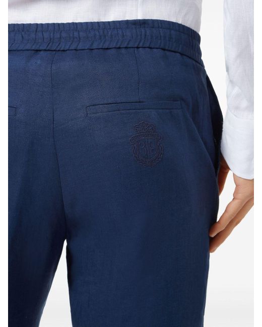 Billionaire Blue Logo-embroidered Linen Track Pants for men