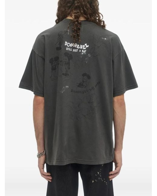 DOMREBEL Gray Spit Cartoon-Print T-Shirt for men