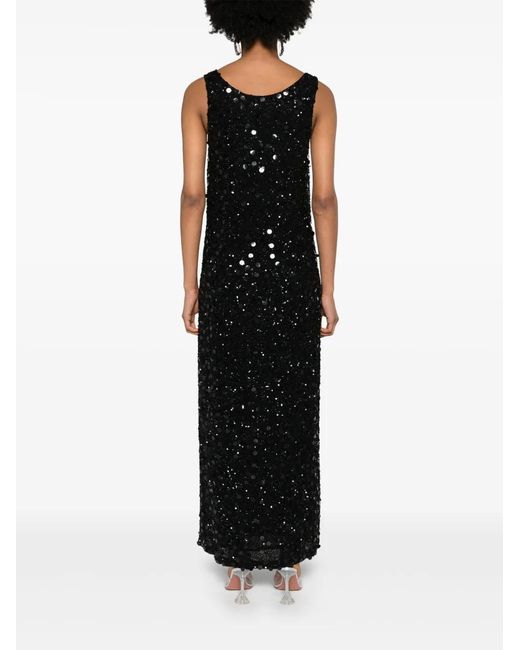 P.A.R.O.S.H. Black Sequinned Sleeveless Midi Dress