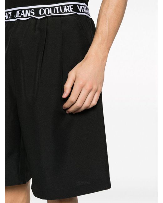 Versace Black Elastic Waist Logo Shorts Clothing for men