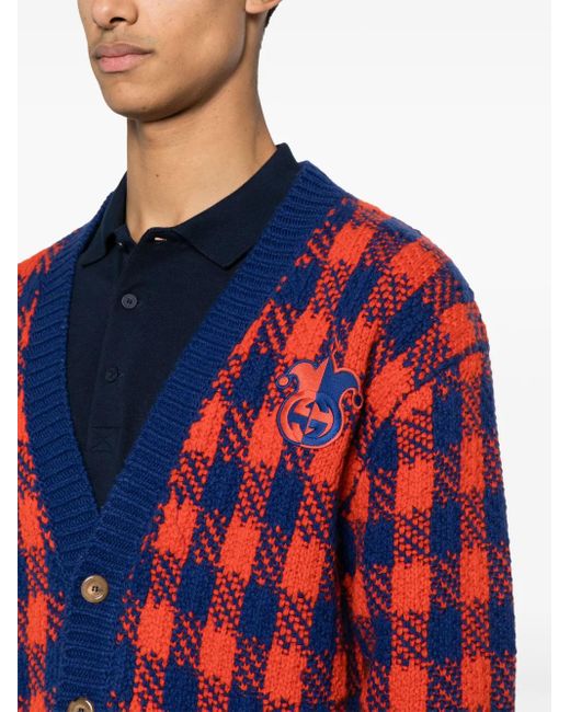 Gucci Red Interlocking Gg Gingham Wool Cardigan for men