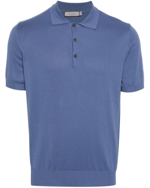 Canali Gestricktes Poloshirt in Blue für Herren
