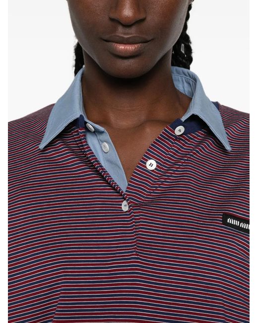 Miu Miu Purple Striped Long-Sleeve Henley Top