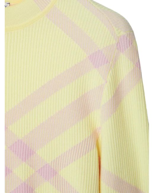 Burberry Yellow Check-Pattern Ribbed Jumper