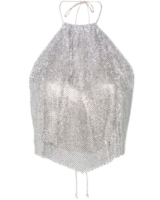 MANURI Gray Paper Rock Chainmail Halterneck Top