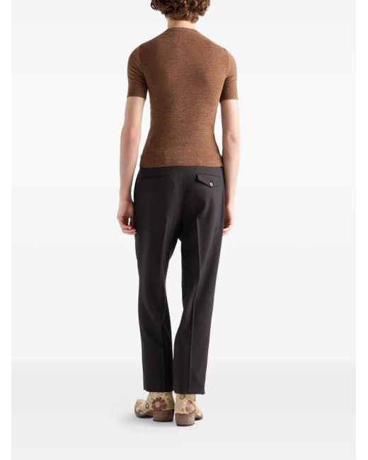 Prada Brown Wool Crew-Neck Sweater With Studs, Rust for men