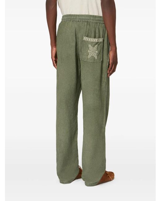 Isabel Marant Green Zabel Drawstring Embroidered Trousers for men