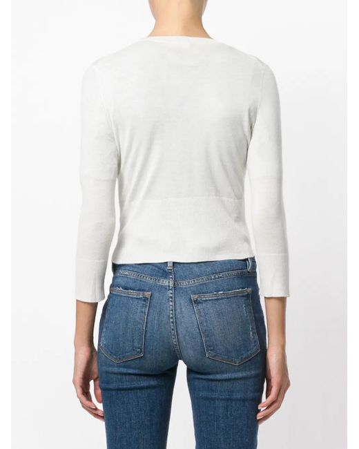 N.Peal Cashmere White Superfine Cropped Cardigan