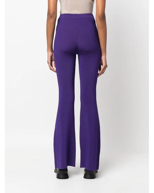 Stella McCartney Purple Ribbed-Knit Flared Trousers