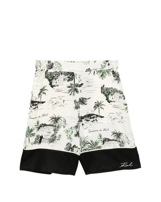 Karl Lagerfeld White Tree-Print Shorts
