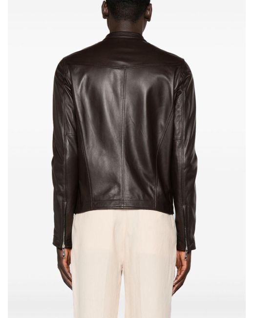 Tagliatore Black Zip-up Leather Jacket for men