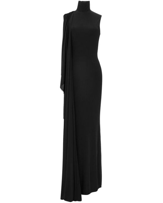 Vestido largo drapeado de viscosa Saint Laurent de color Black