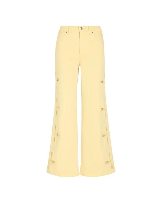GOOD AMERICAN Yellow Cut-Out Wide-Leg Jeans