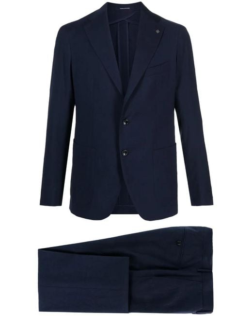 Tagliatore Blue Logo-Appliqué Virgin Wool Single-Breasted Suit for men