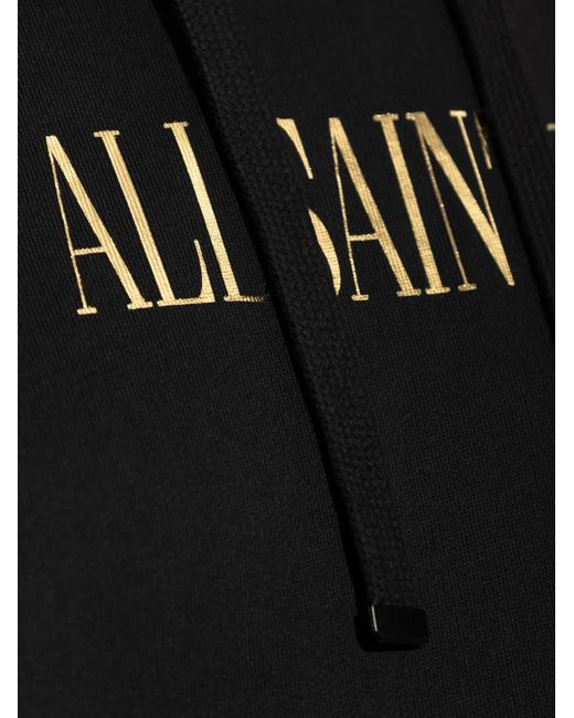 AllSaints Black Logo-Print Organic-Cotton Hoodie