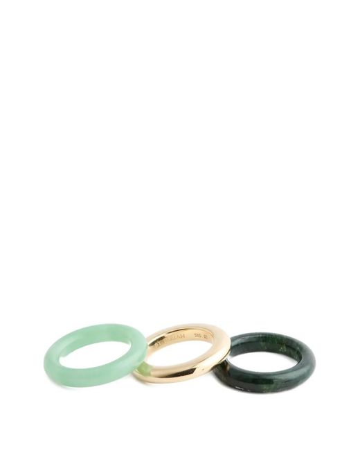 BY PARIAH Green Stone Trilogy Stackable Rings