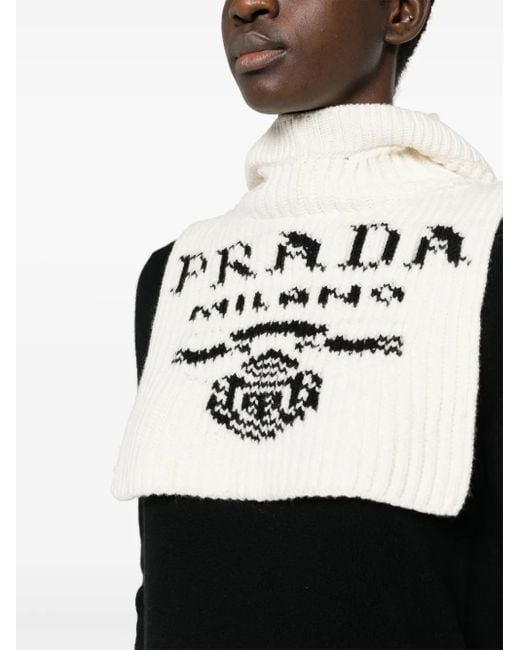 Prada White Intarsien-Pullover Mit Logo